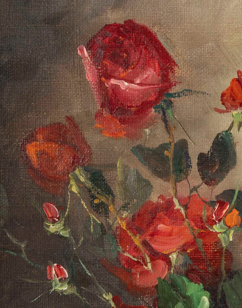 A Flower Painting, Oil On Canvas,  Early 20th Century -photo-4