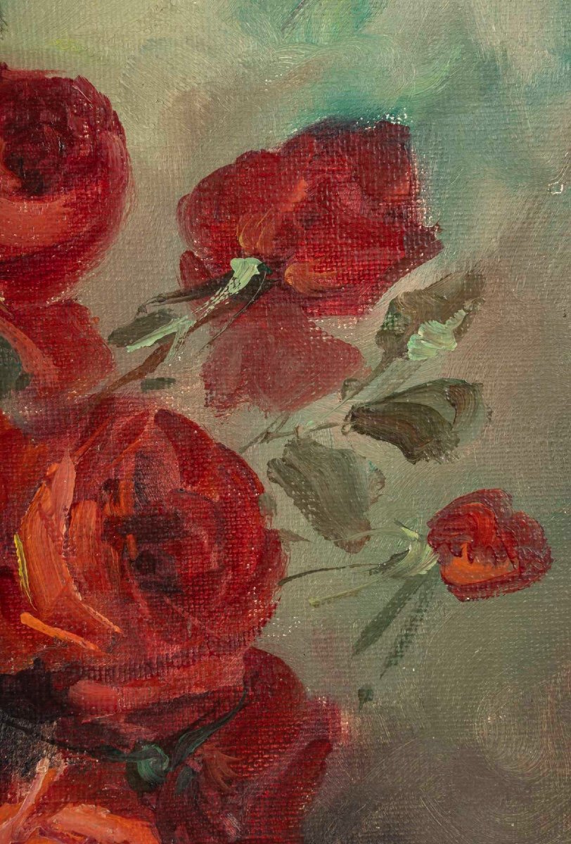 A Flower Painting, Oil On Canvas,  Early 20th Century -photo-2