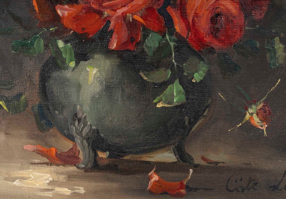 A Flower Painting, Oil On Canvas,  Early 20th Century -photo-3