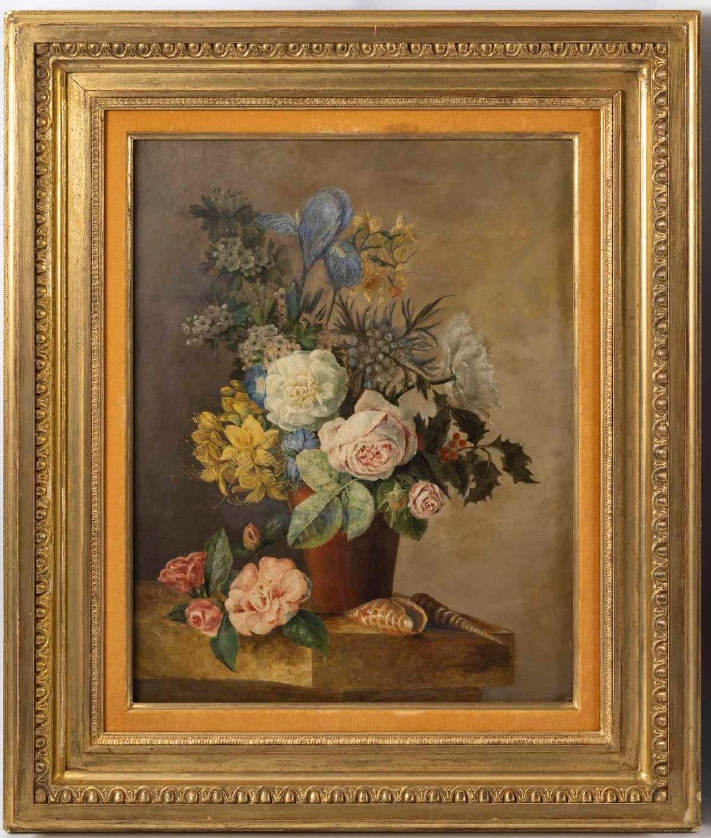 Paire De Tableaux Fleurs, XVIIIème Siècle -photo-2