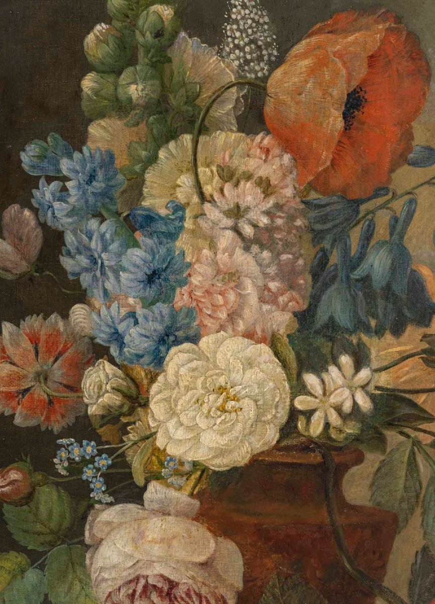 Paire De Tableaux Fleurs, Début XIXème Siècle -photo-7