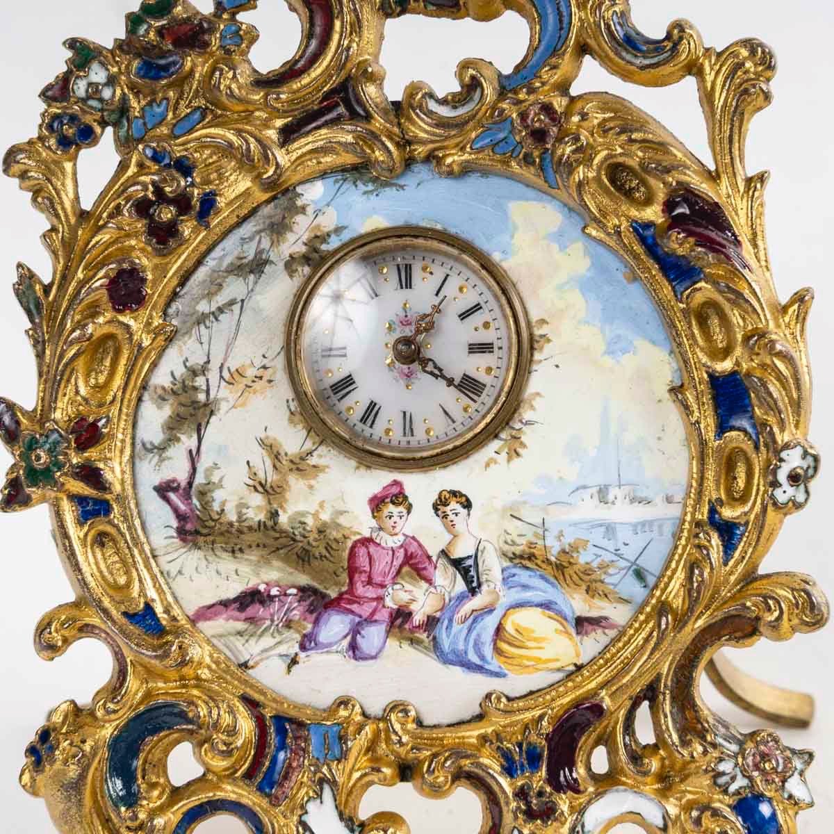 Miniature Enamel Pendulum Clock, Late 19th Century-photo-3