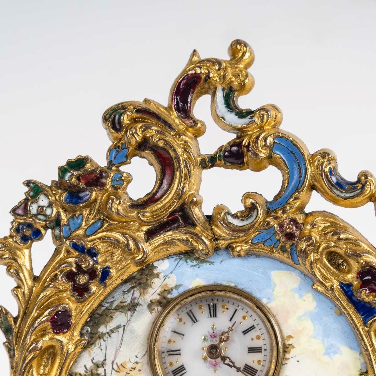 Miniature Enamel Pendulum Clock, Late 19th Century-photo-3