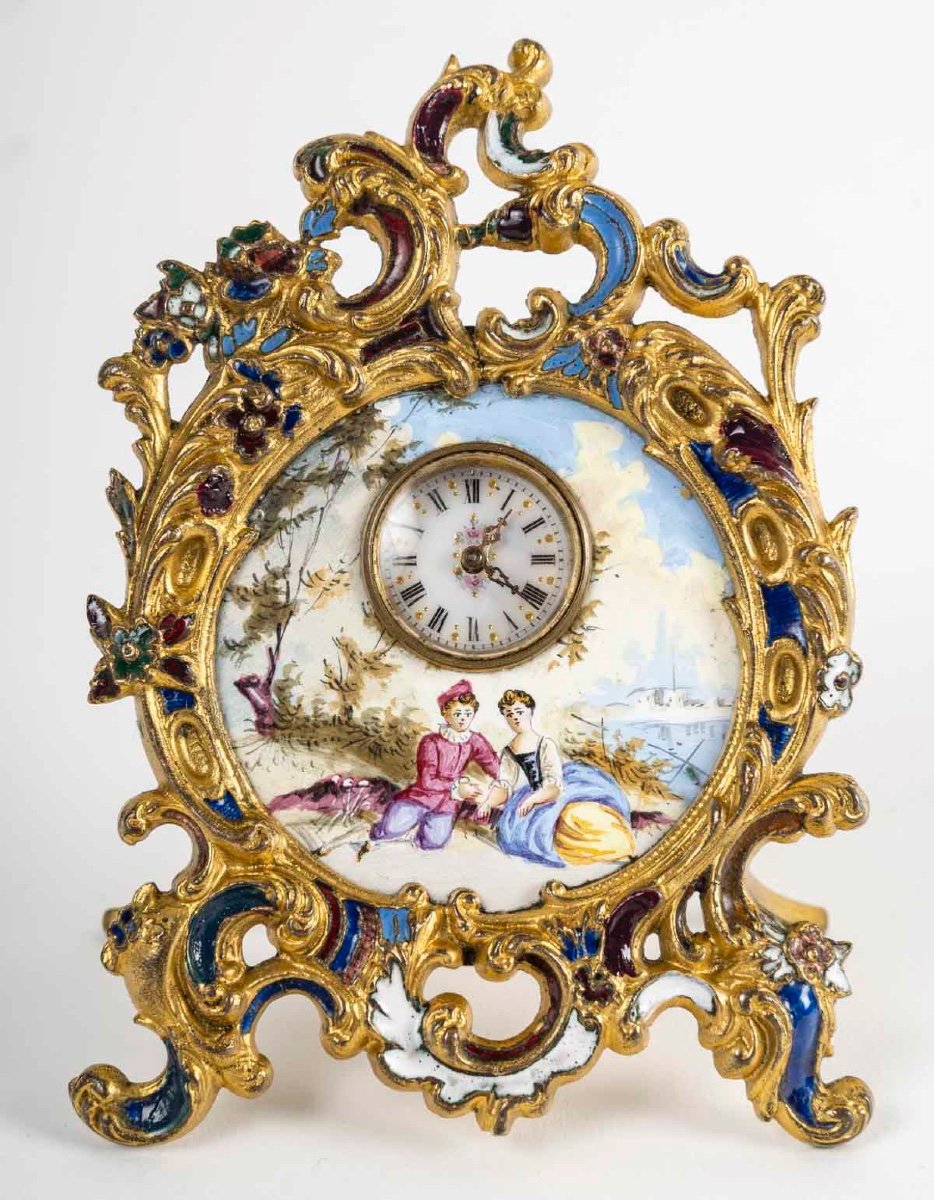 Miniature Enamel Pendulum Clock, Late 19th Century