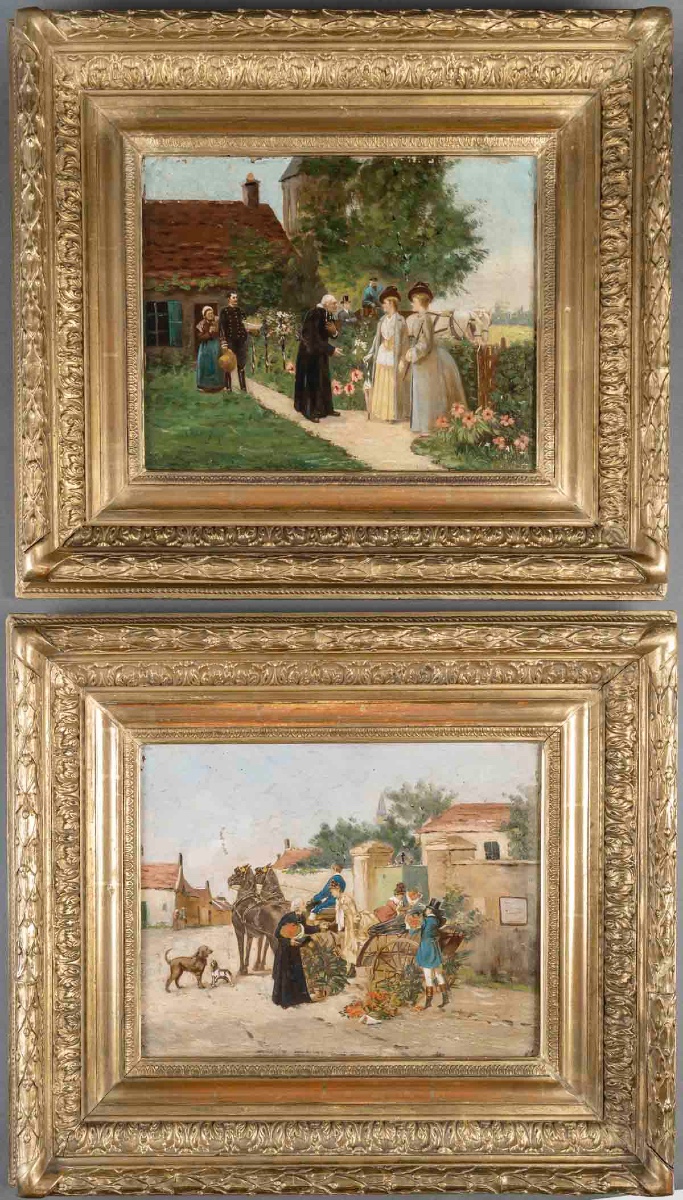 A Pair Of Genre Scene Paintings, Late 19th Century 