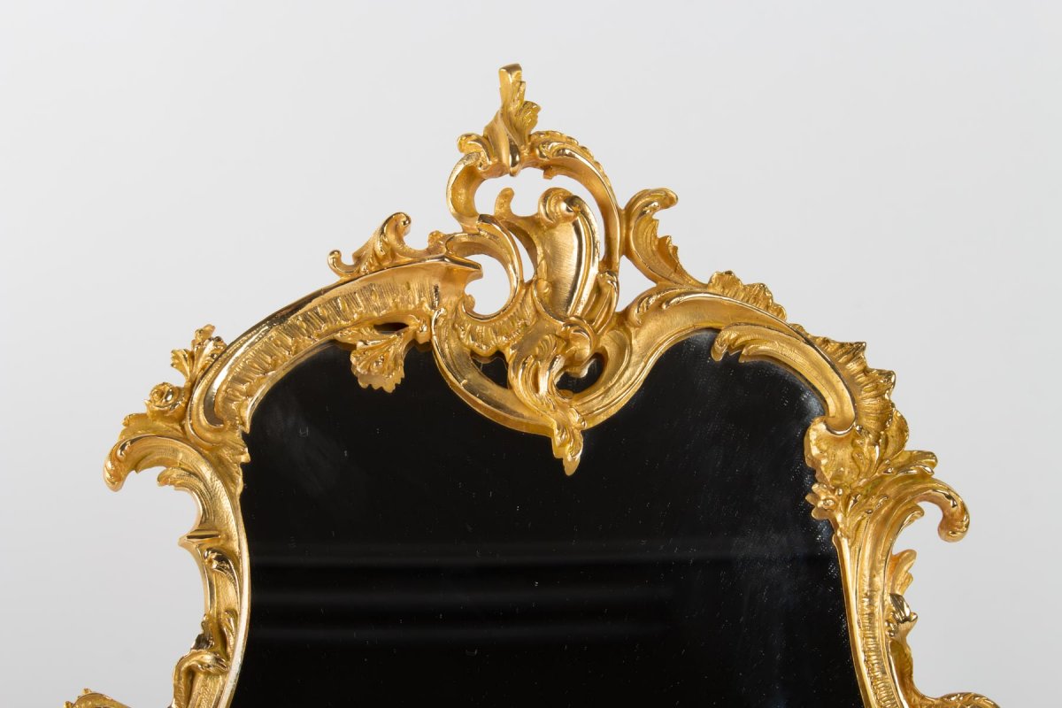 Miroir De Table En Bronze Doré Style Louis XV, époque XIX ème-photo-2