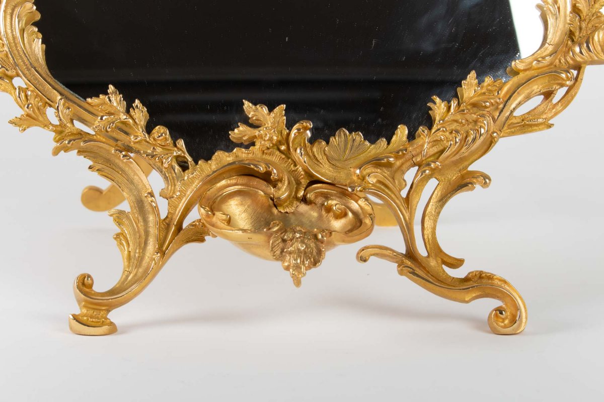 Miroir De Table En Bronze Doré Style Louis XV, époque XIX ème-photo-3