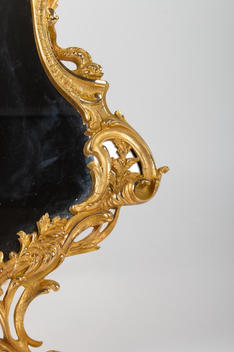 Miroir De Table En Bronze Doré Style Louis XV, époque XIX ème-photo-1