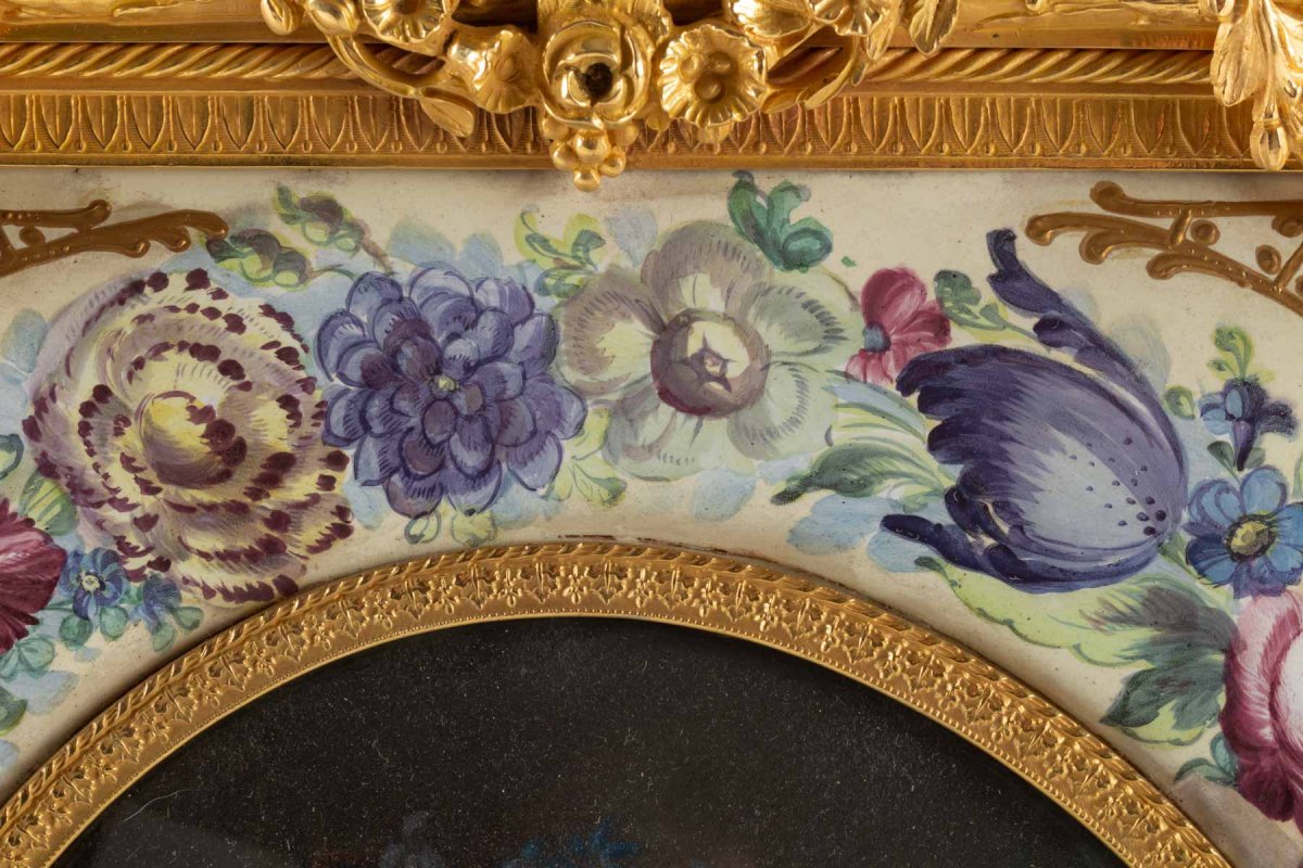 Large Enamelled Frame In Gilt Bronze With Floral Decor, With An Elegant Decor. Napoleon III Period-photo-4