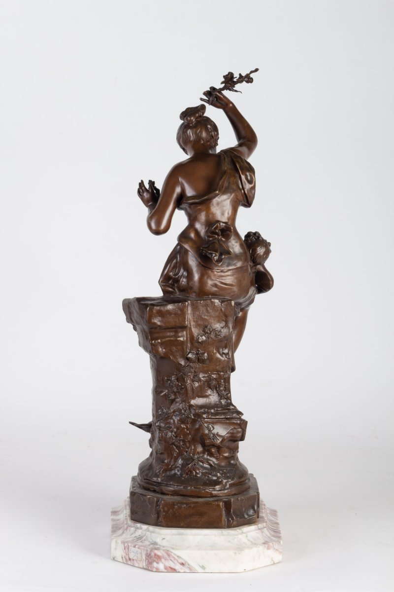 Auguste Dewever, Bronze Representing A Woman And A Cupid, Napoleon III Period-photo-2