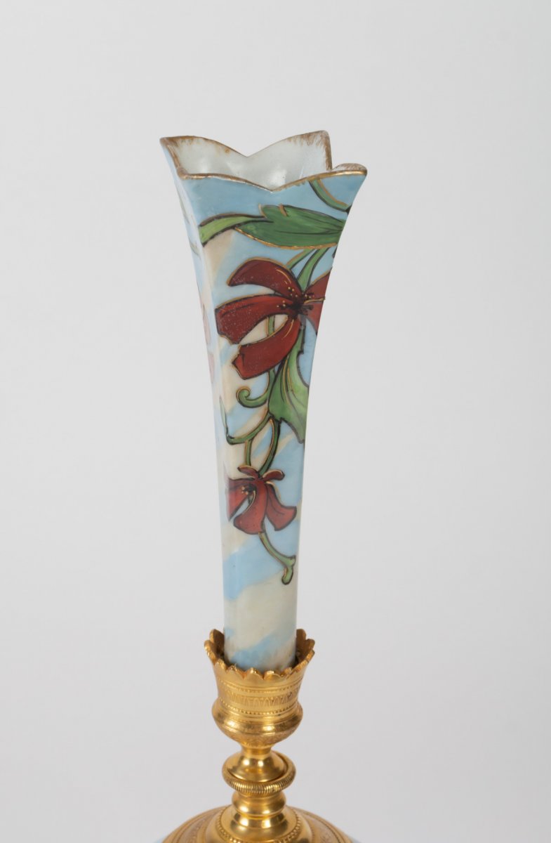 Art Nouveau Soliflore Vase, Decorated With Women And Flowers, 1900s-photo-3