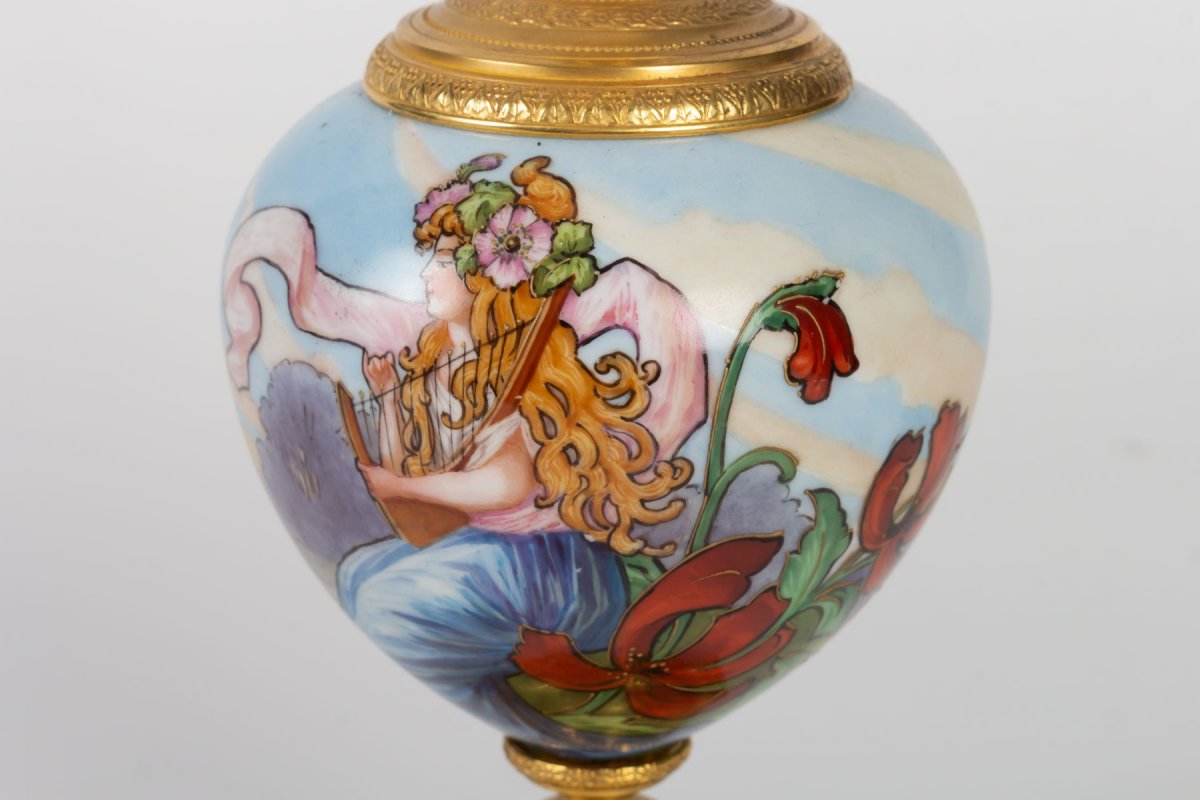 Art Nouveau Soliflore Vase, Decorated With Women And Flowers, 1900s-photo-4