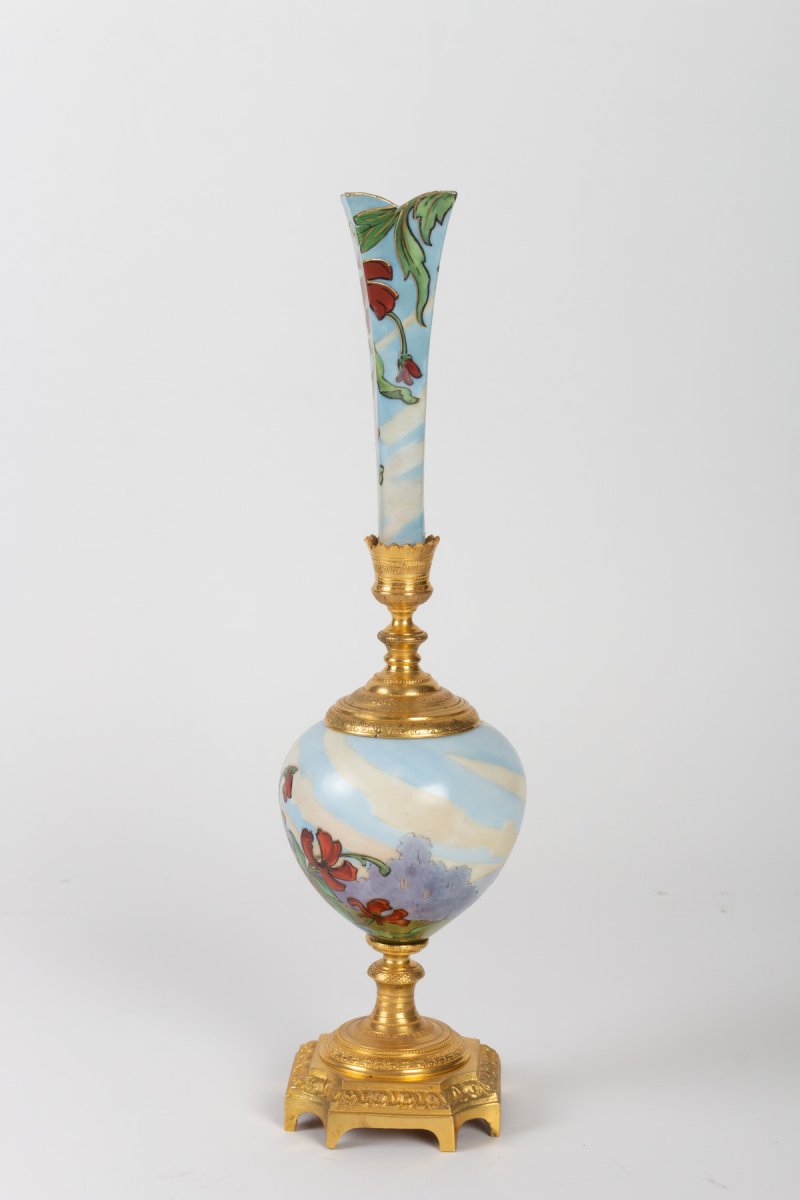 Art Nouveau Soliflore Vase, Decorated With Women And Flowers, 1900s-photo-2