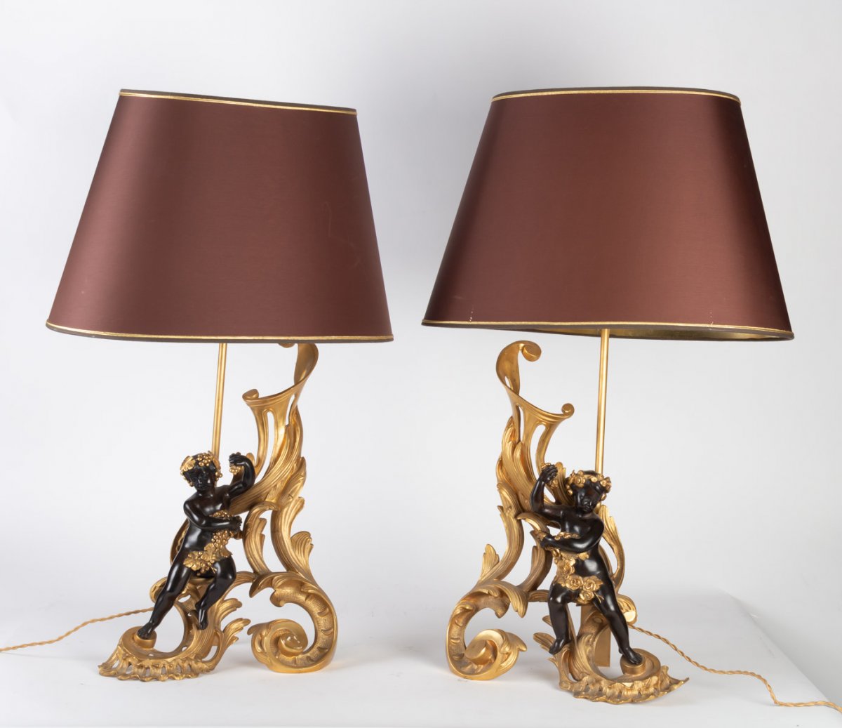 Pair Of Andirons Mounted In Lamps Nineteenth Time