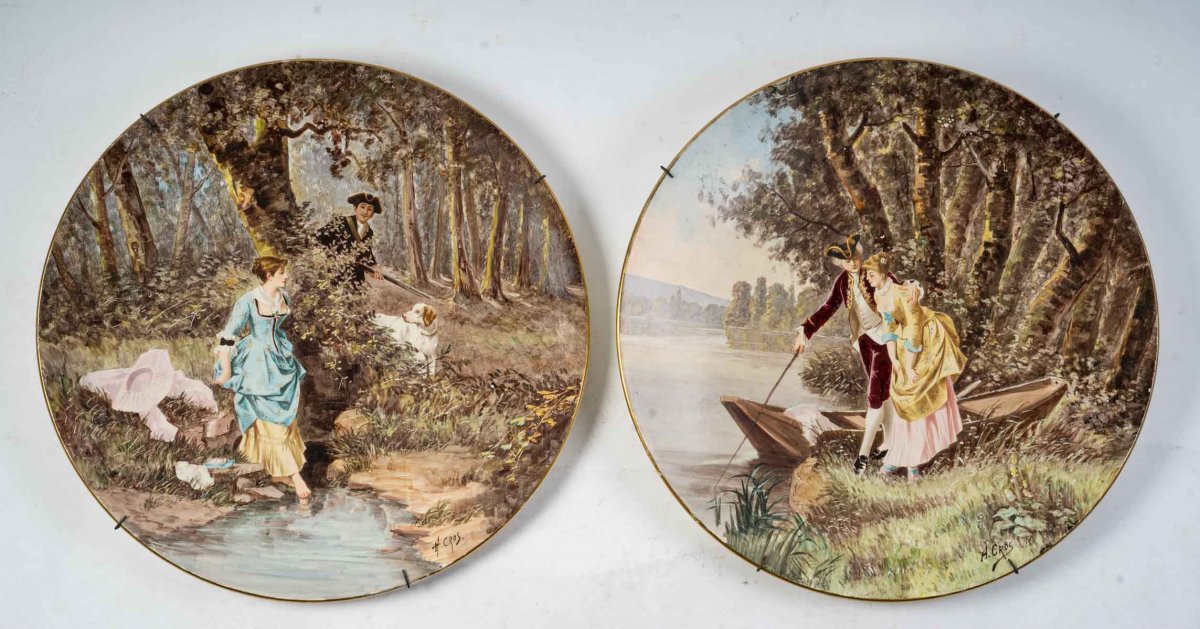 Pair Of Large Porcelain Plates XIXth Century