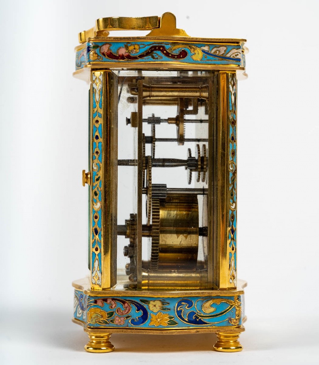 Petite Pendule De Voyage En Bronze Et émail Cloisonné Fin XIXème Siècle -photo-2