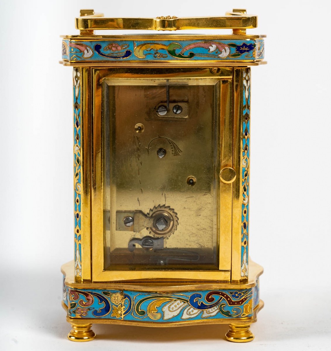 Petite Pendule De Voyage En Bronze Et émail Cloisonné Fin XIXème Siècle -photo-1