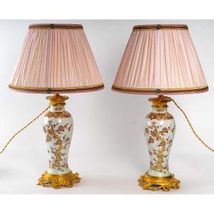 Pair Of Porcelain Vases Mounted Lamp Late Nineteenth Century