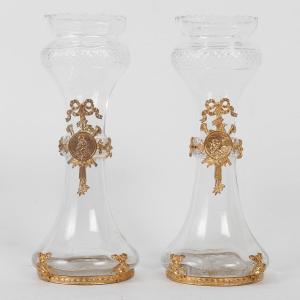 A Pair Of Crystal And Gilt Bronze Vases Late 19th Century