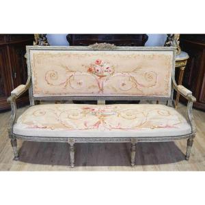 A Big  Aubusson Sofa In Carved Lacquer And Gilt Wood Late 19th Century 