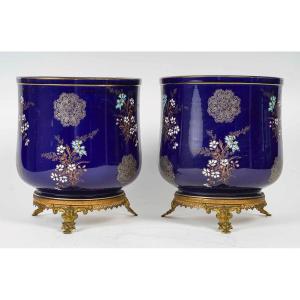 A Pair Of Porcelain Cachepots Circa 1900