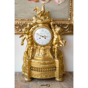 A Rooster Clock In Gilt Bronze 19th Century 