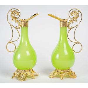 A Pair Of In Opaline And Gilt Bronze Late 19th Century 