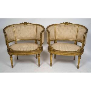 A Pair Of Louis XVI Style Bergers, In Golden Wood, Late 19th Century 