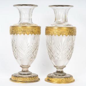 A Pair Of Crystal And Gilt Bronze Vases Late 19th Century 