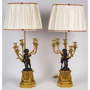 An Important Pair Of Gilt Bronze Lamps Circa 1880