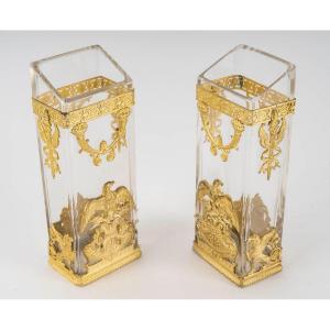 Une Paire De Vases En Cristal Et Ornementation En Bronze Doré, Fin XIXème Siècle 