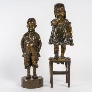 A Pair Of Juan Clara Bronze Sculptures With Brown Patina, Late 19th Century 