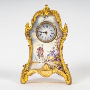 A Miniature Enamel Pendulum Clock, Late 19th Century 