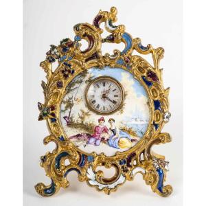 Miniature Enamel Pendulum Clock, Late 19th Century