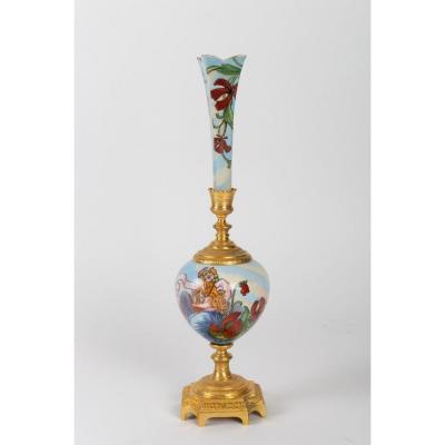 Art Nouveau Soliflore Vase, Decorated With Women And Flowers, 1900s