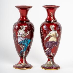 Pair Of Miniature Vases In Enamel Late XIXth Century