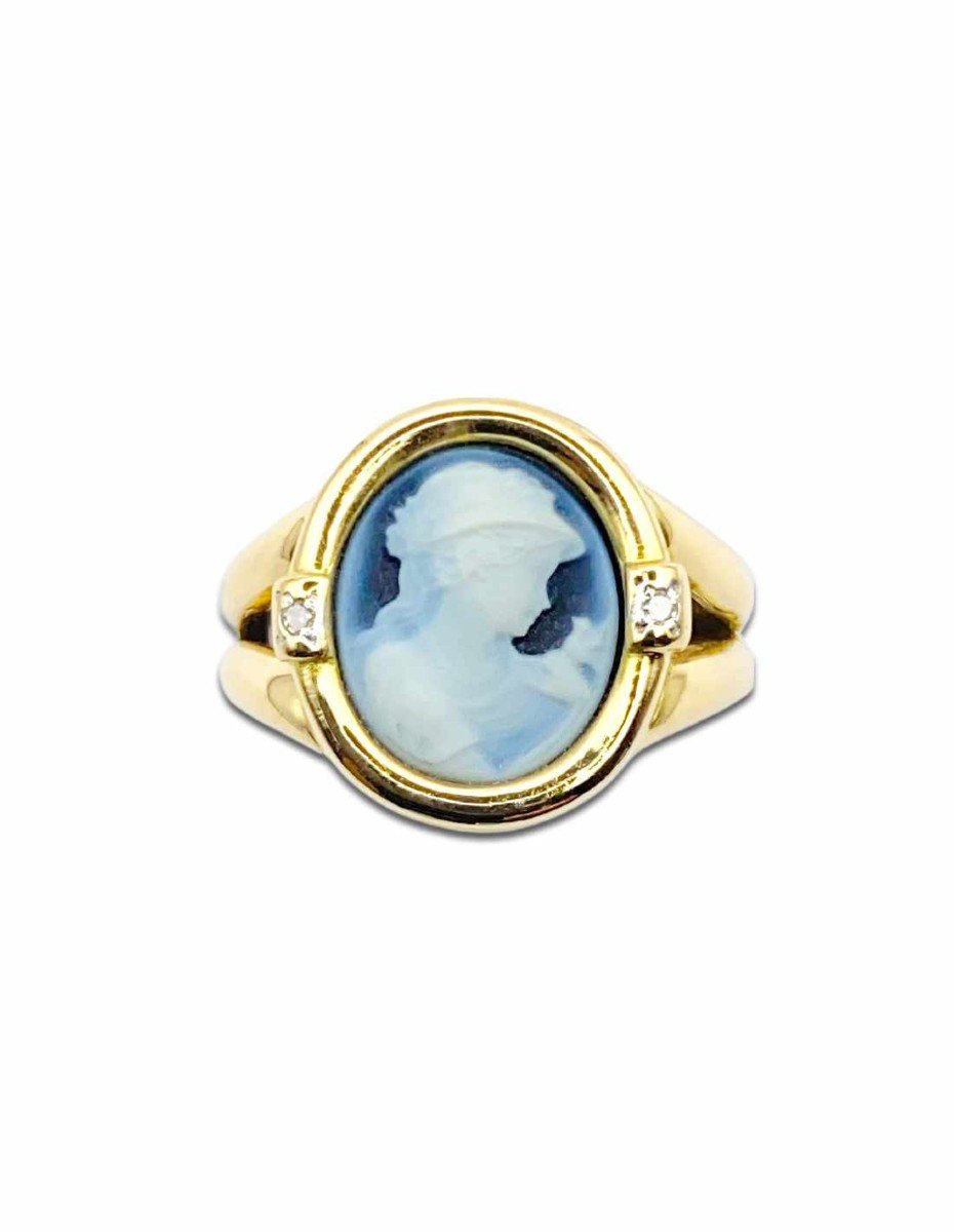 Antique Gold & Diamond Cameo Ring For Women-photo-2