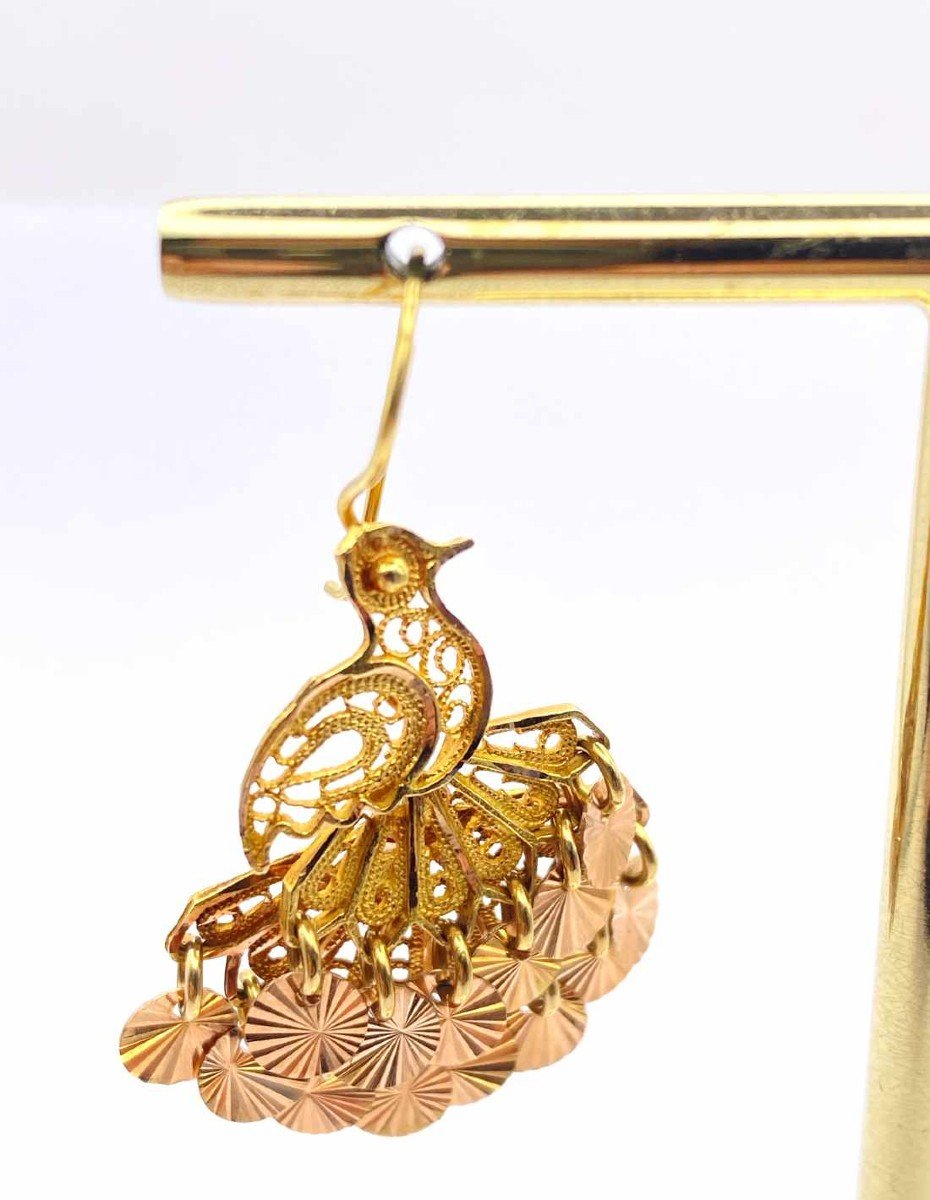 Yellow And Rose Gold Bird Dangle Earrings-photo-3