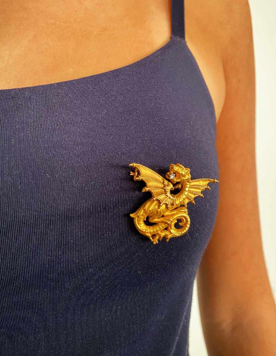 Broche Vintage "chimère" Or Jaune Et Diamant-photo-4