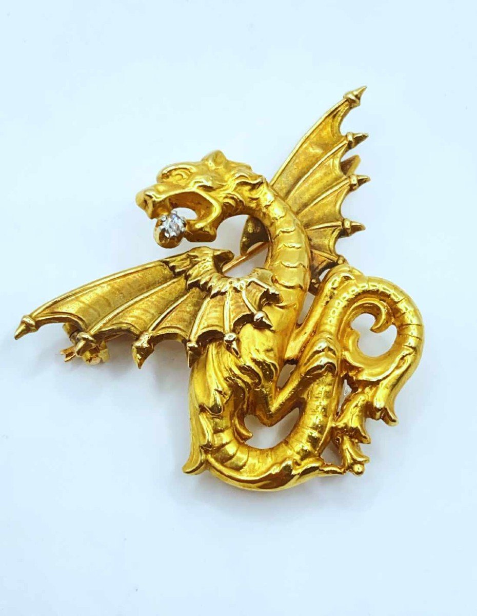 Broche Vintage "chimère" Or Jaune Et Diamant