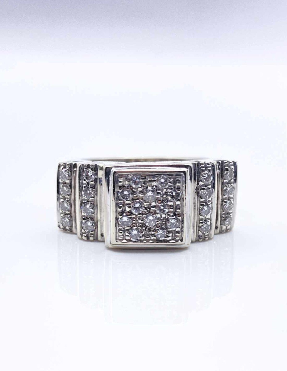 Bague Tank Or Blanc  Pavée Diamants