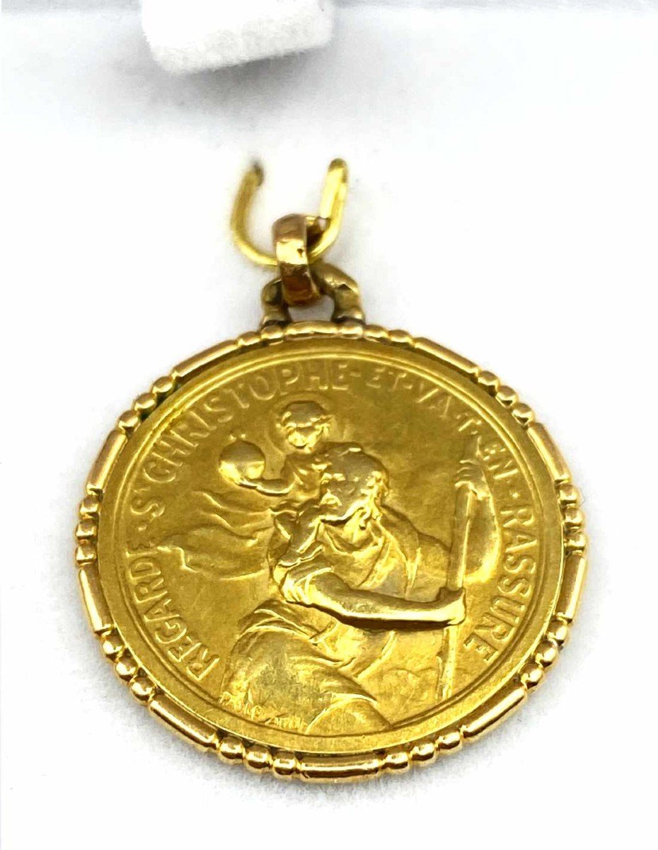 Vintage Yellow Gold Saint Christopher Medal-photo-4