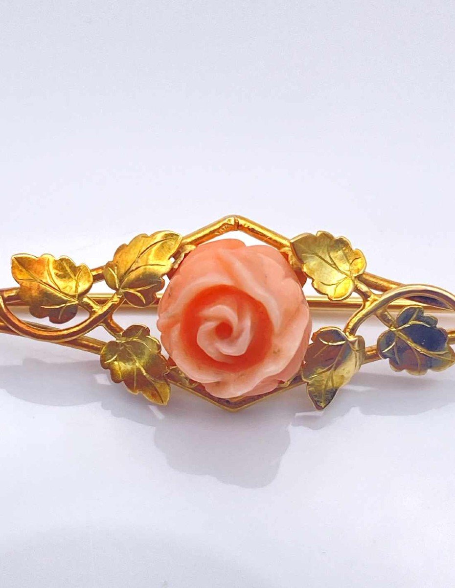 Broche Art Nouveau Or Jaune & Corail-photo-3