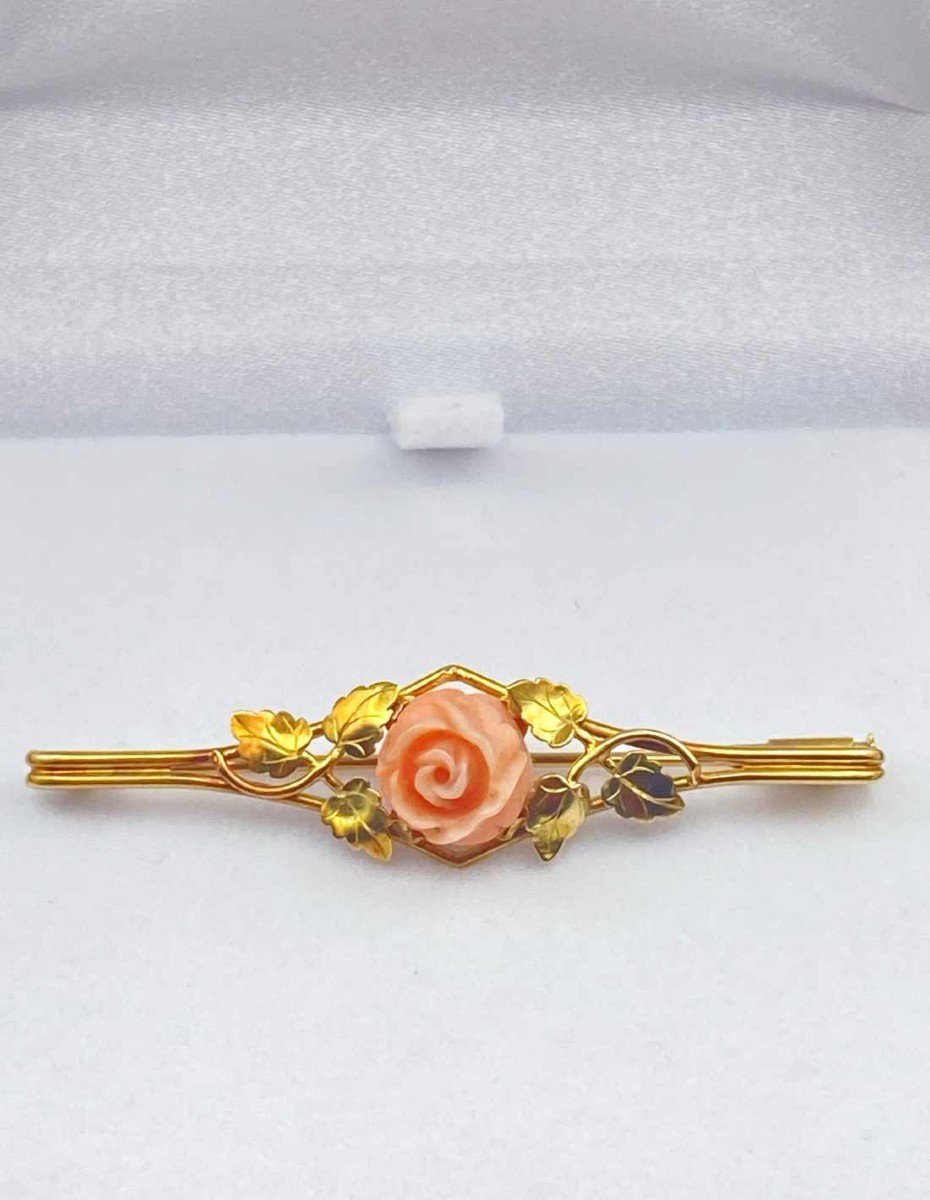 Broche Art Nouveau Or Jaune & Corail-photo-1