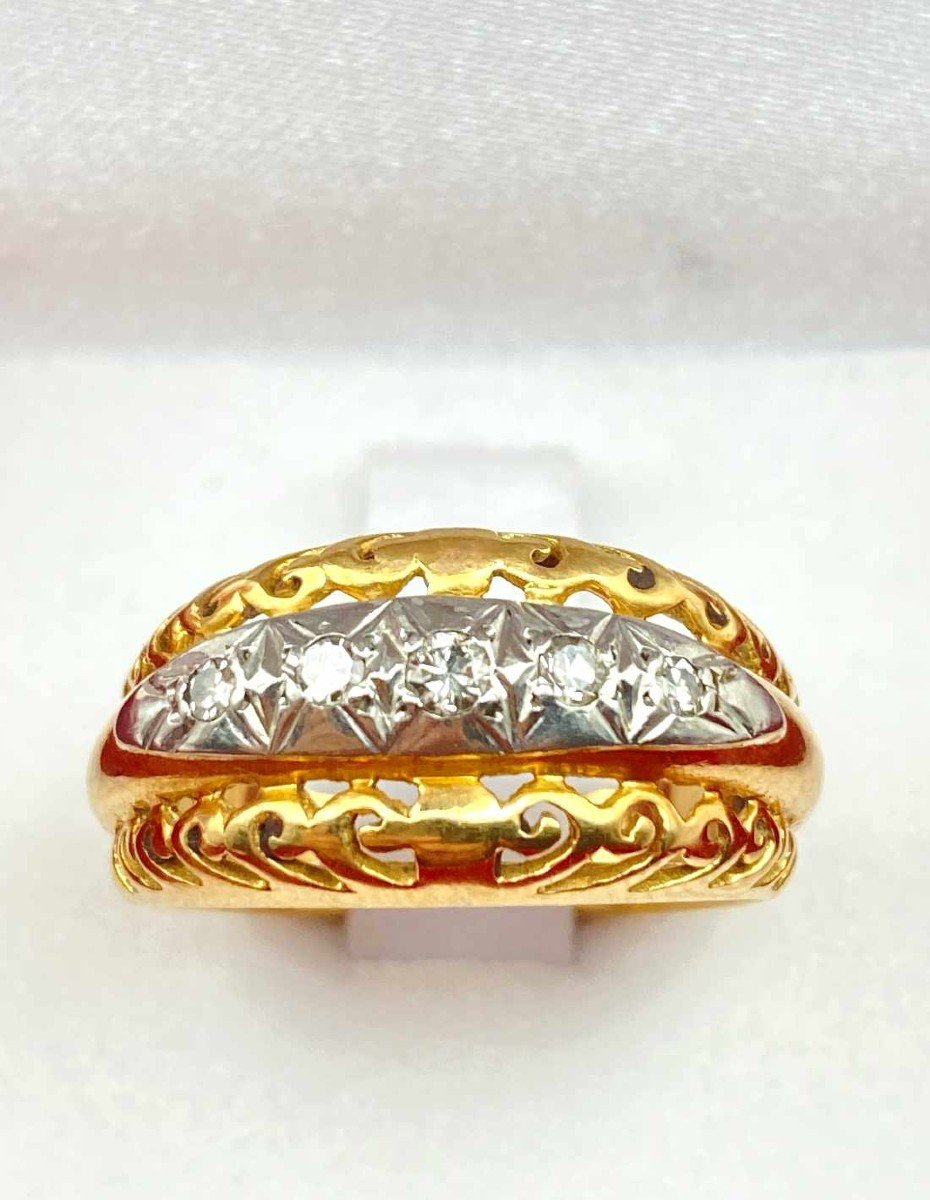 Chiseled Ring In Yellow Gold, Platinum & Diamonds-photo-3