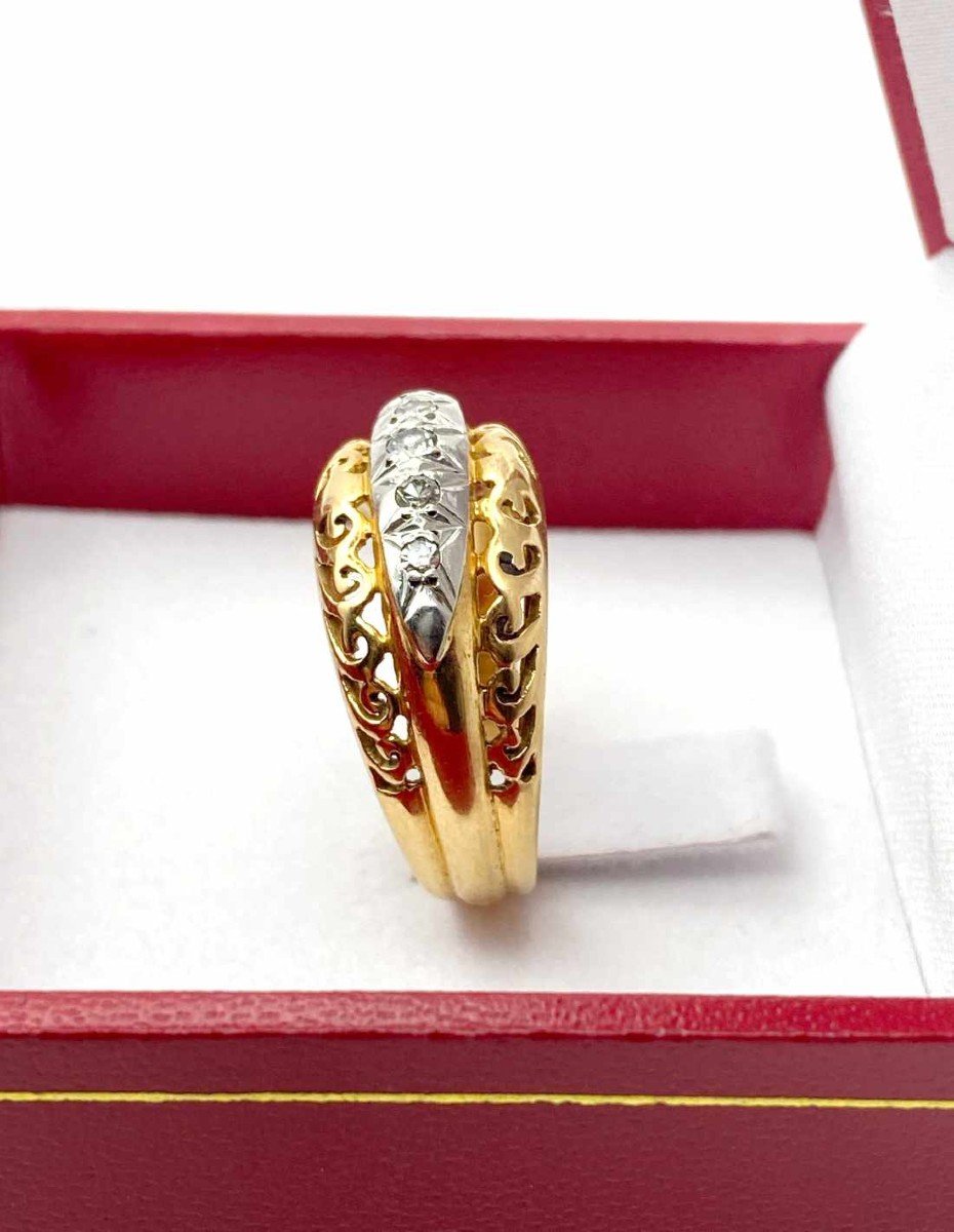 Chiseled Ring In Yellow Gold, Platinum & Diamonds-photo-1