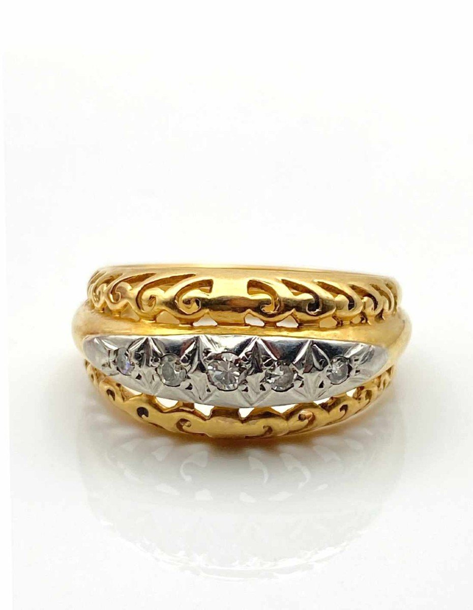 Chiseled Ring In Yellow Gold, Platinum & Diamonds