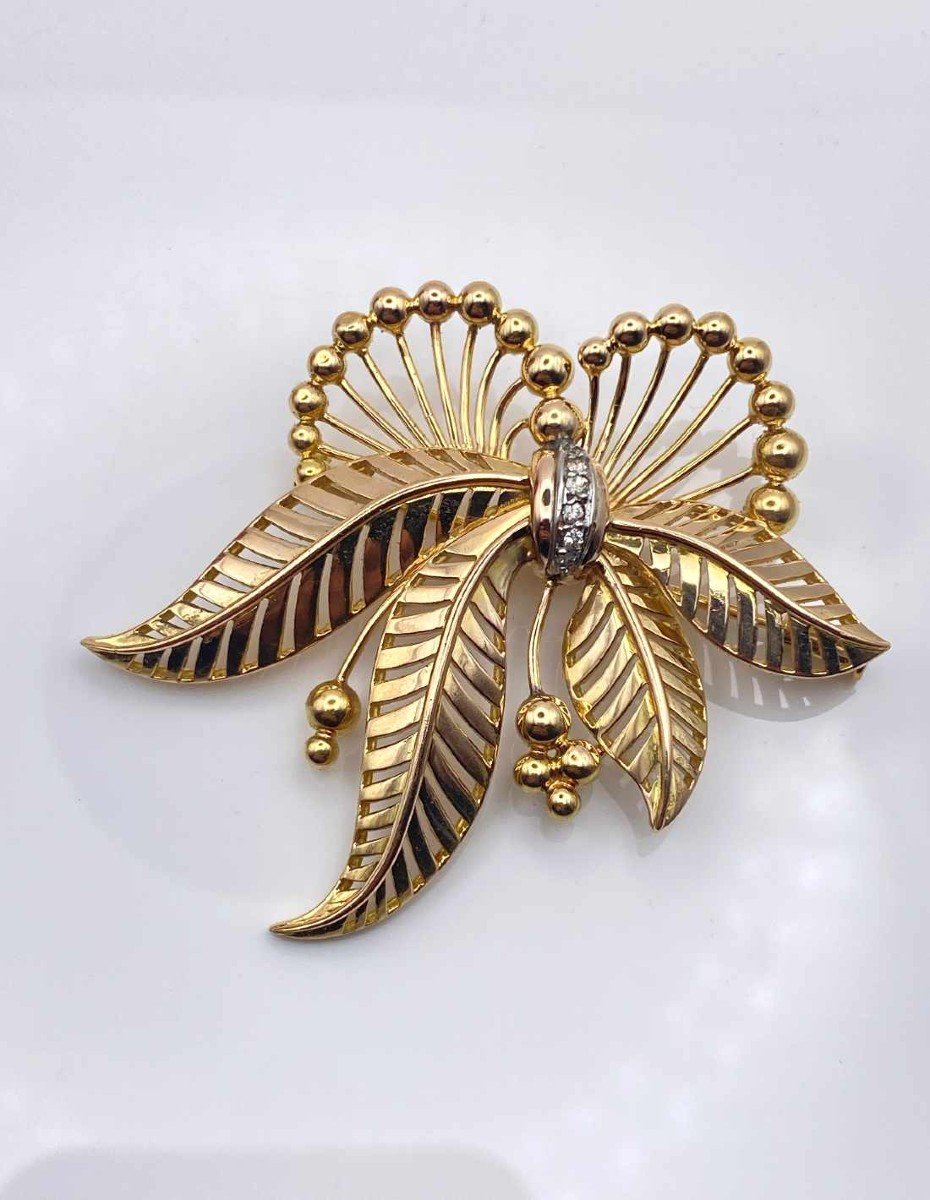 Vintage Yellow Gold & Diamond Brooch-photo-2