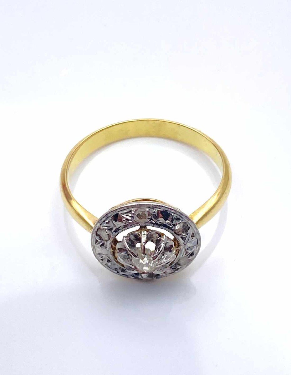 Bague Vintage Or Jaune, Platine & Diamants-photo-2