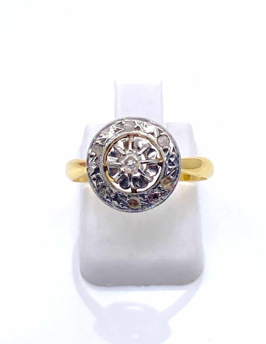 Bague Vintage Or Jaune, Platine & Diamants-photo-3